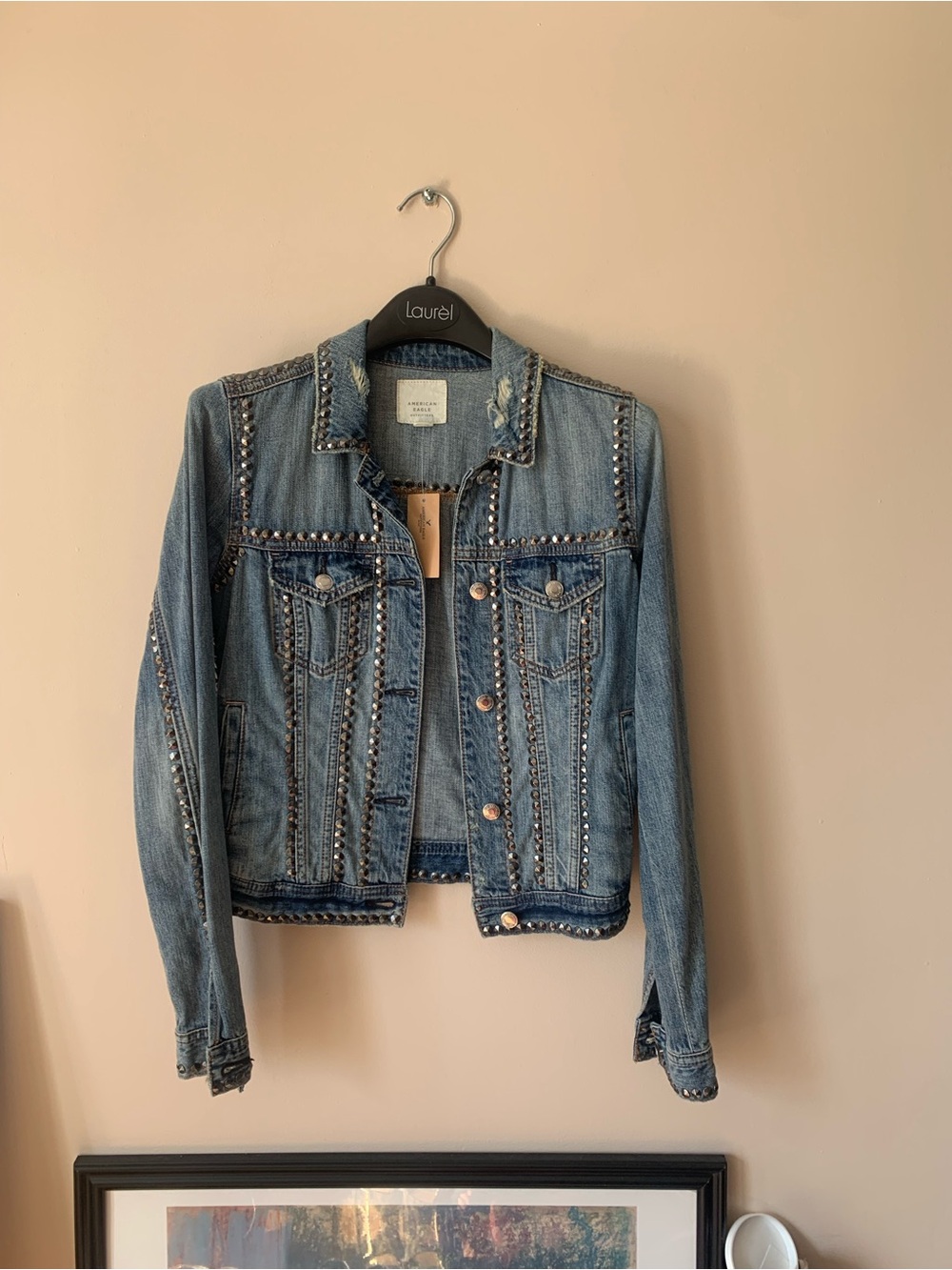 American Eagle Outfitters Light Blue Studded Denim Jacket